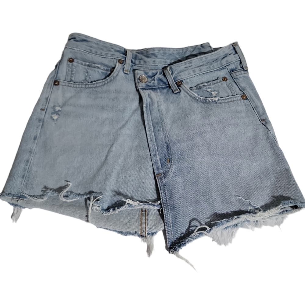 Agolde Light Blue Distressed Mini Skirt